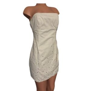 Zara Strapless Cream Eyelet Mini Dress